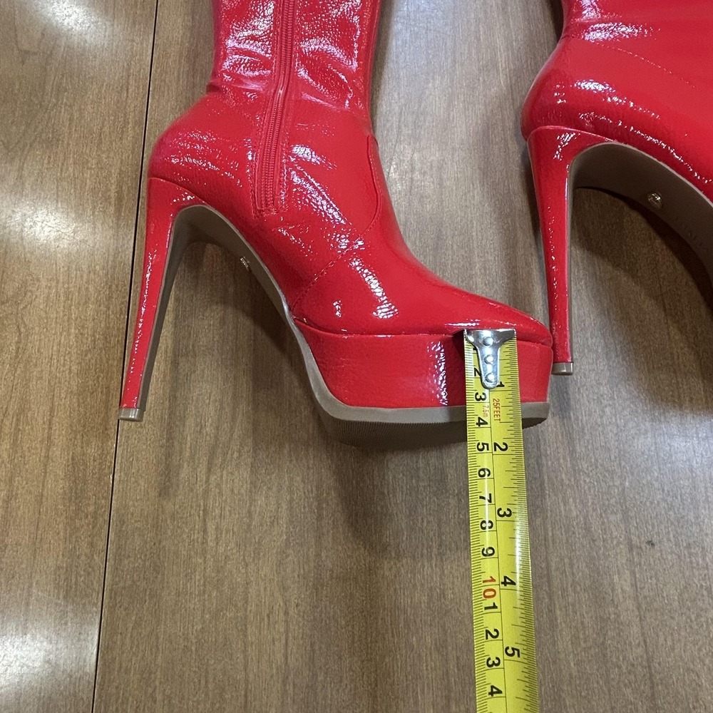 Thalia Sodi Silena Boots Womens Size 7.5 Red Thigh High Platform Stiletto Zip - Picture 4 of 7